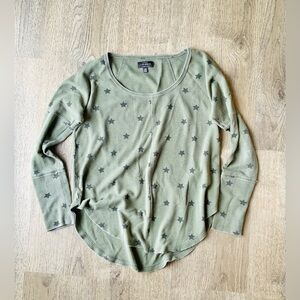 Lucky Brand Star Pattern Long Sleeve Green Top Medium